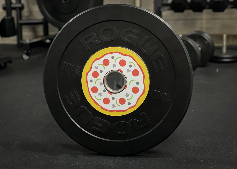 Pizza Plate Snack on a Rogue bumper plate